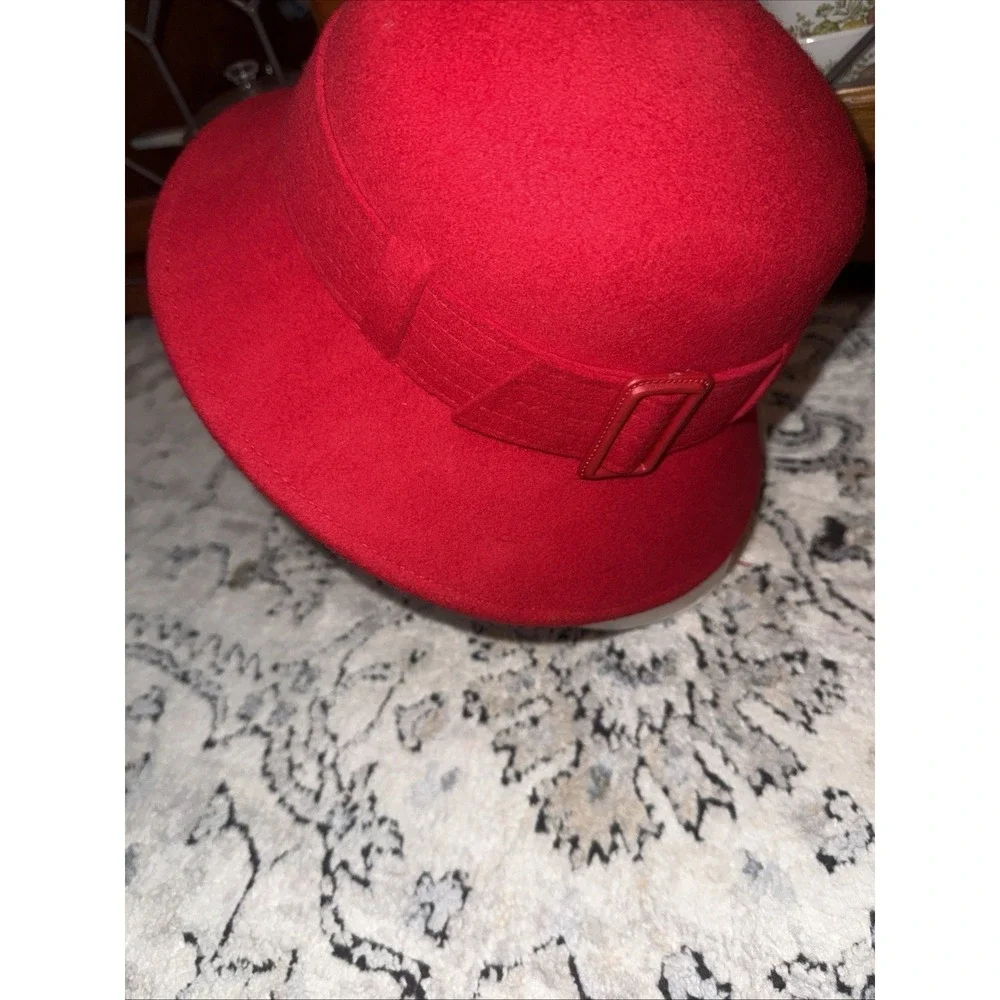 Nine West Red Wool Cloche Bucket Hat
